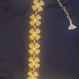 Susan Graver Gold Floral Pearl Vintage Small Belt